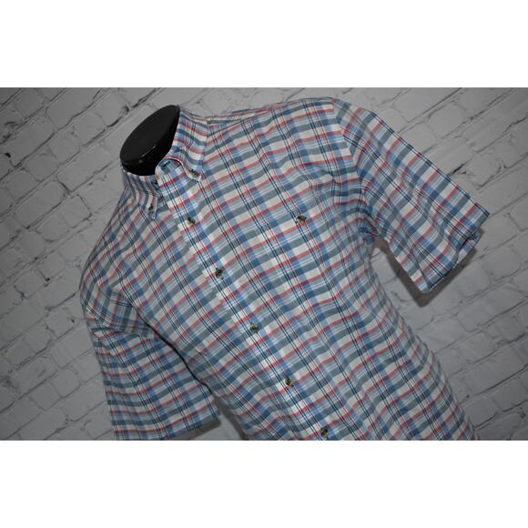 Onward Reserve Spring Dress Shirt Mens Size Large Blue Plaid Short Sleeve - Picture 7 of 7